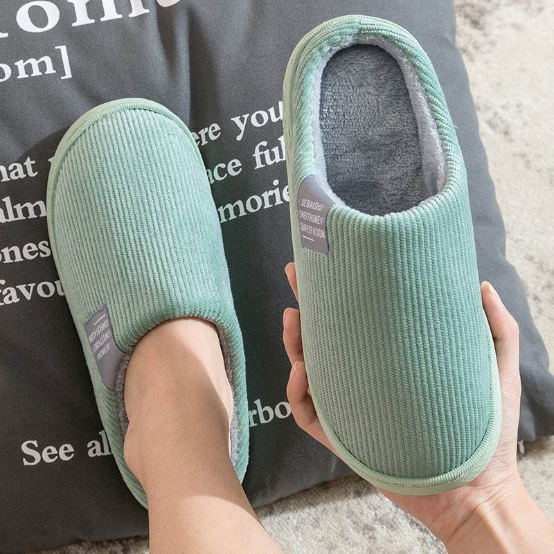 Indoor Corduroy Shoes Warm Plush Home Slipper Anti Slip Floor Bedroom Shoes Autumn Winter - Mubimart