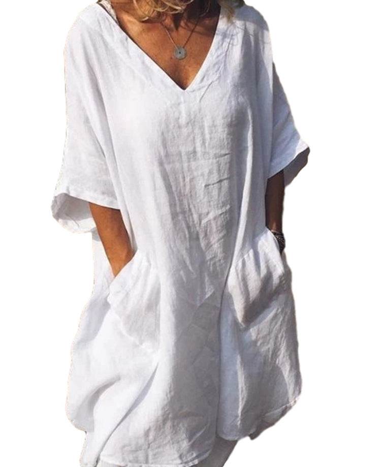 Oversized V-neck midi dress - Mubimart