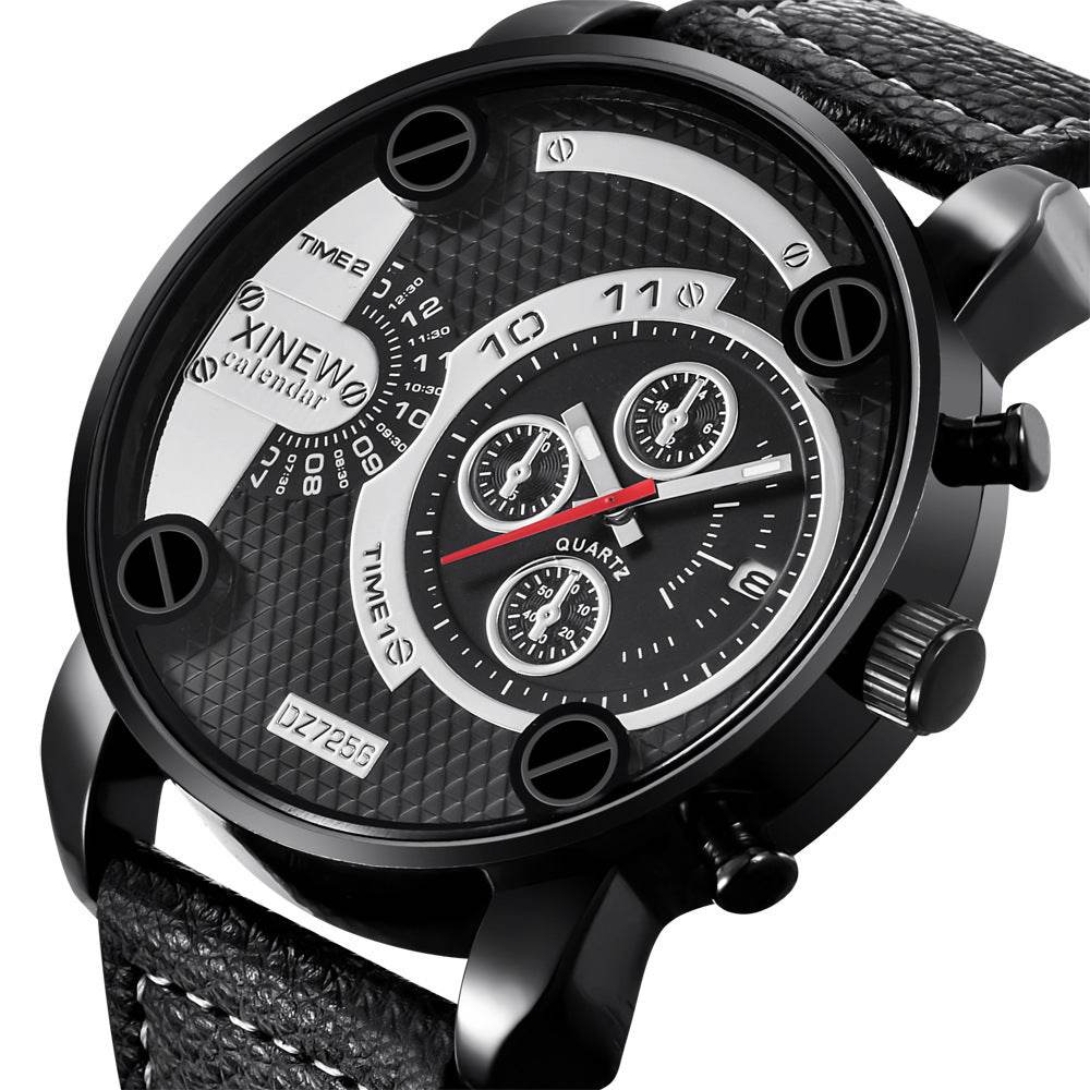 Mens Big Watches Fashion Leather Date Gifts Wristwatch - Mubimart