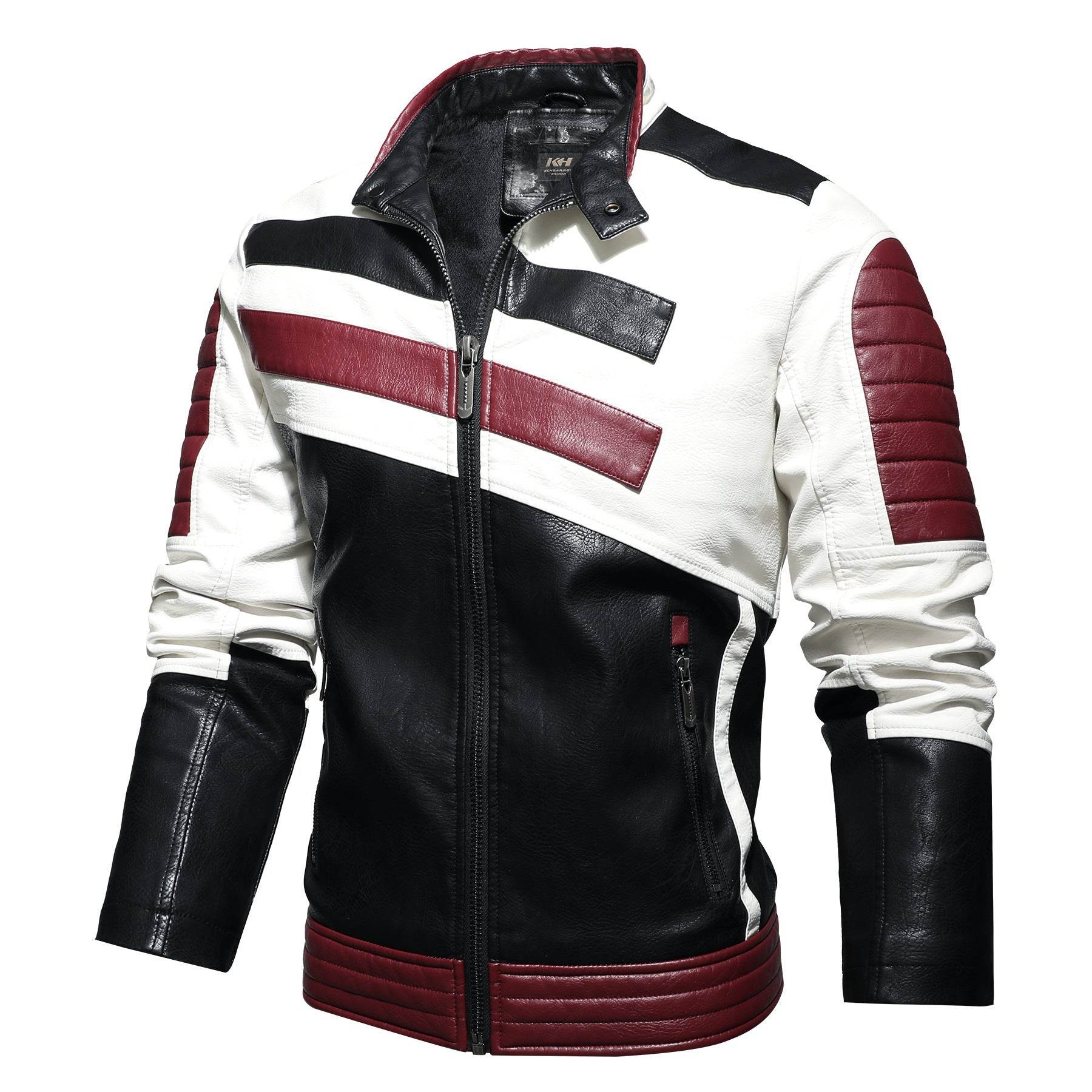 Mens Leather Jackets Motorcycle Stand Collar - Mubimart