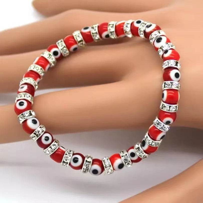 6mm Glass Beaded Alloy Diamond Beaded Elastic Bracelet for Women - Mubimart