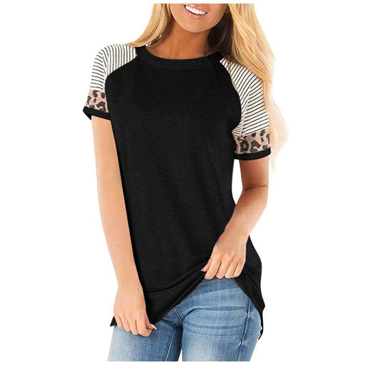 Maternity Striped Tees Nursing Tops Short leopard - Mubimart