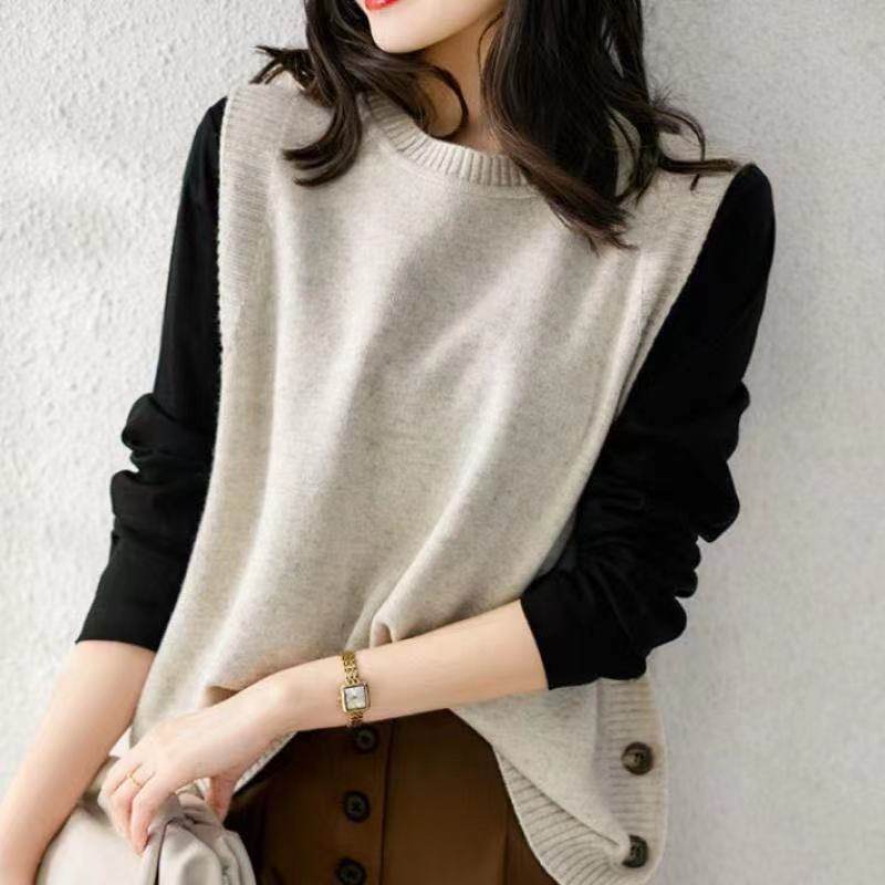 Plus Size Women's Sleeveless Vest Knit Sweater Crew Neck - Mubimart