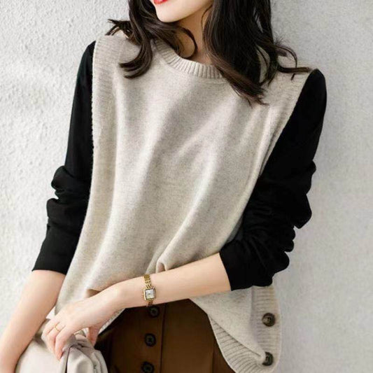 Plus Size Women's Sleeveless Vest Knit Sweater Crew Neck - Mubimart