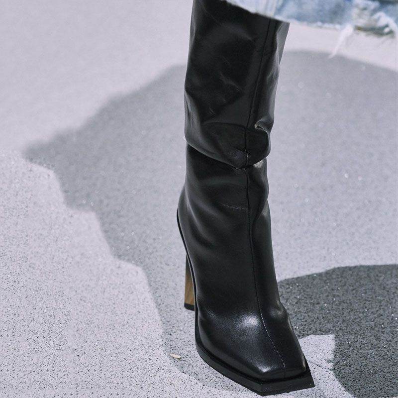 Square toe chunky heel mid boots - Mubimart