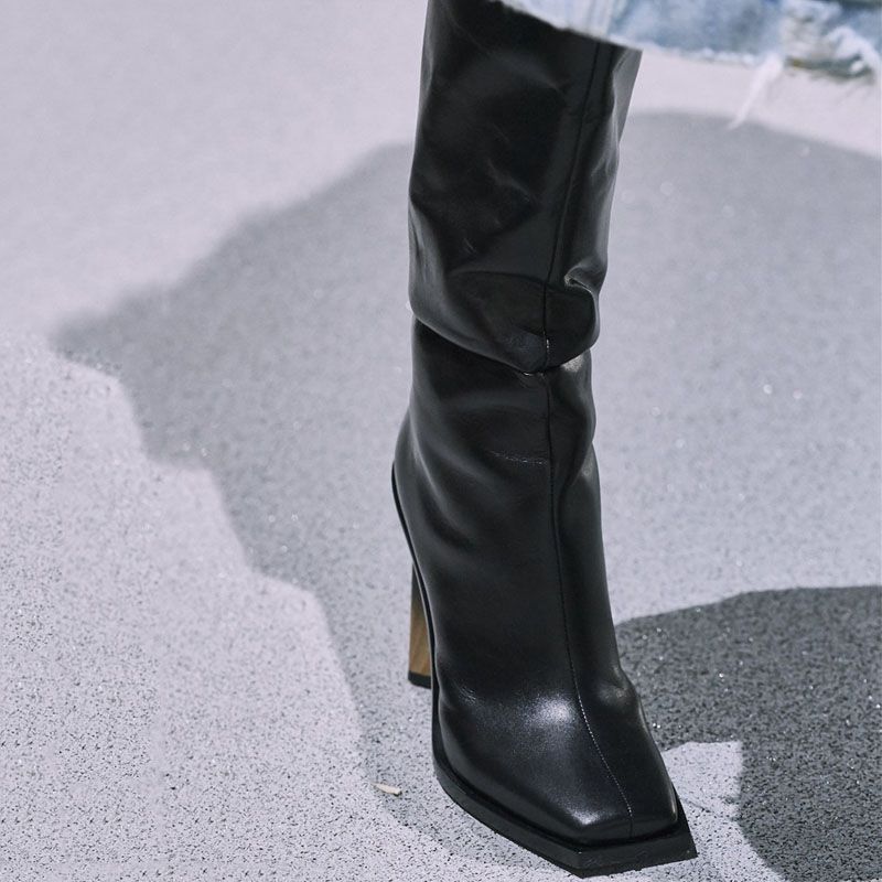 Square toe chunky heel mid boots