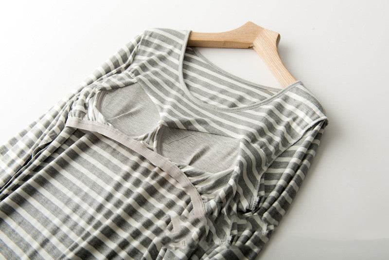 Long-sleeve Bra-t Cup All-in-one T-shirt Loungewear - Mubimart