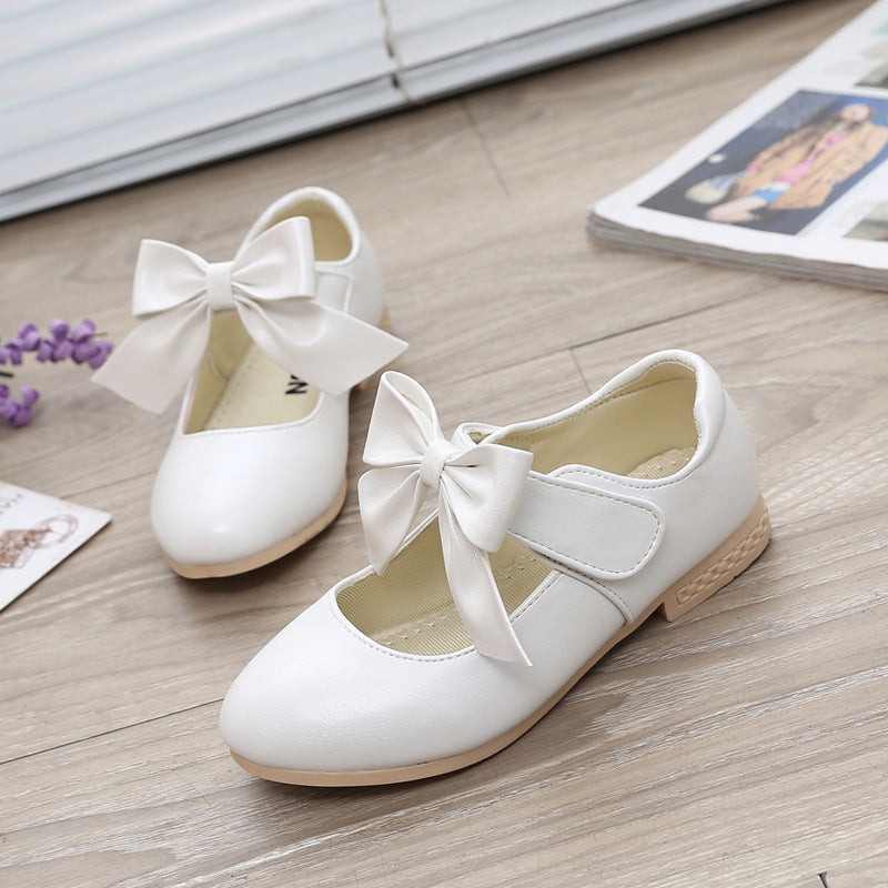 Girls Shoes White Leather Shoes Bowknot Girls Children Princess Shoes - Mubimart -  