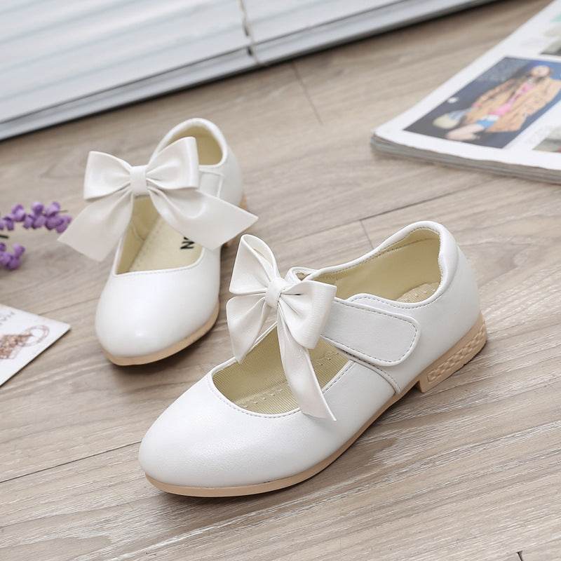 Girls Shoes White Leather Shoes Bowknot Girls Children Princess Shoes - Mubimart