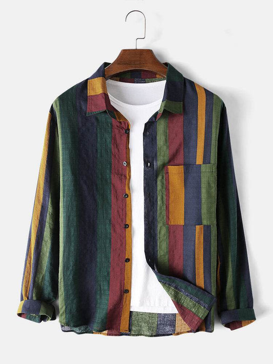 Linen contrast striped shirt - Mubimart
