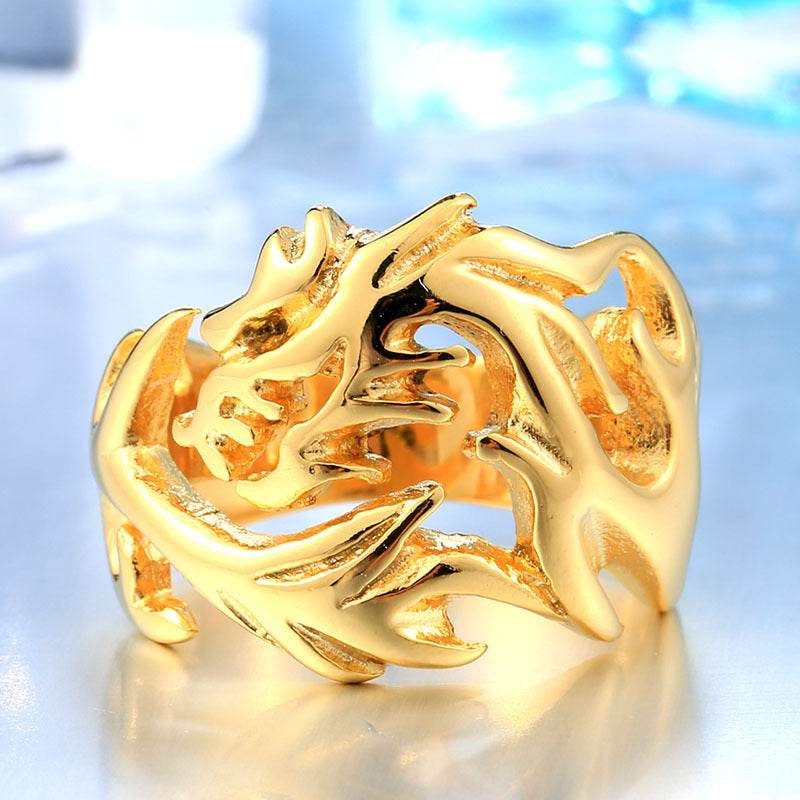 Trendy Fashion Stainless Steel Dragon-shaped Open Ring Personality Men Titanium Steel Ring Ornament - Mubimart