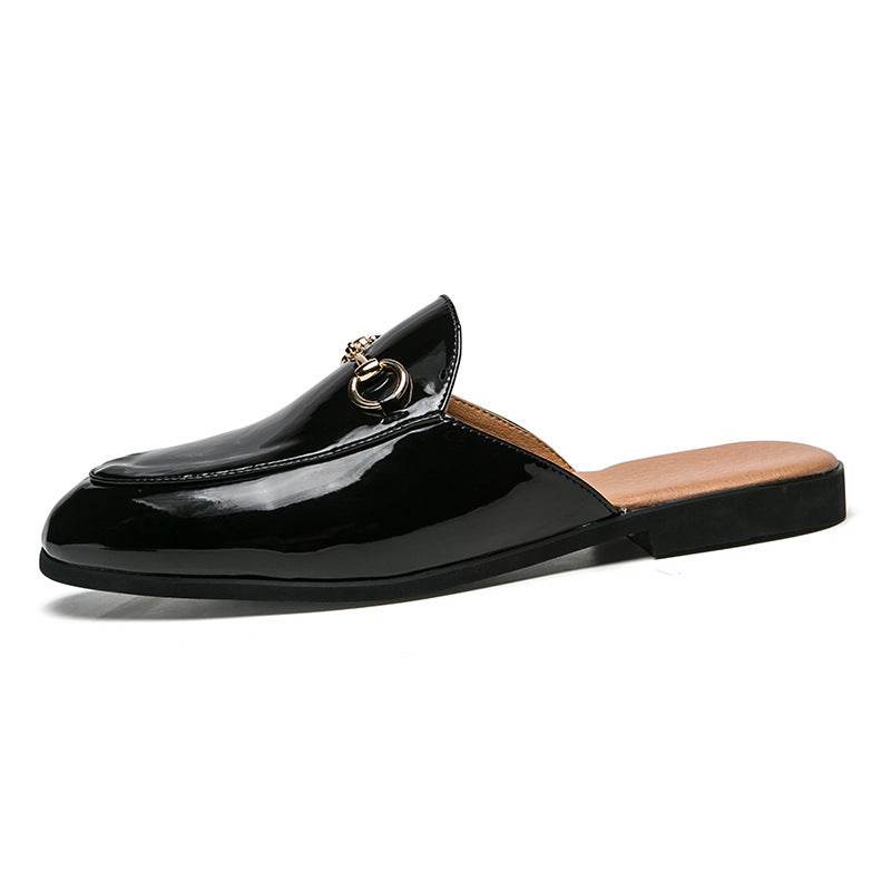 Summer Men's Bright Leather Semi-slipper Sandals - Mubimart
