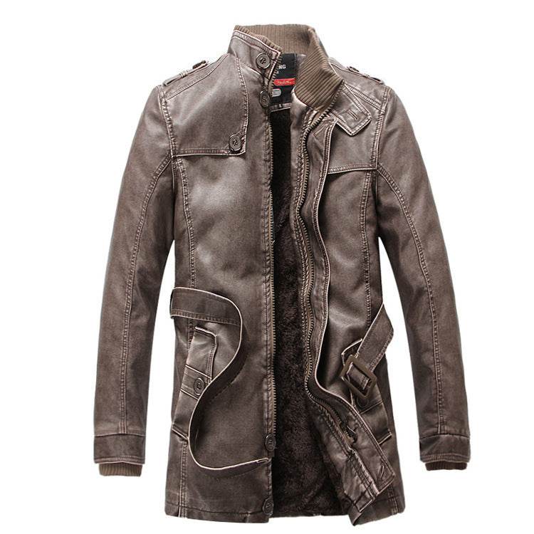 Men's leather trench coat - Mubimart