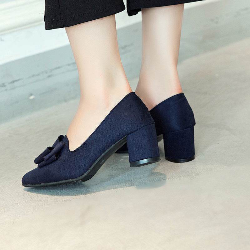 Pointy chunky medium heels high heels shoes - Mubimart