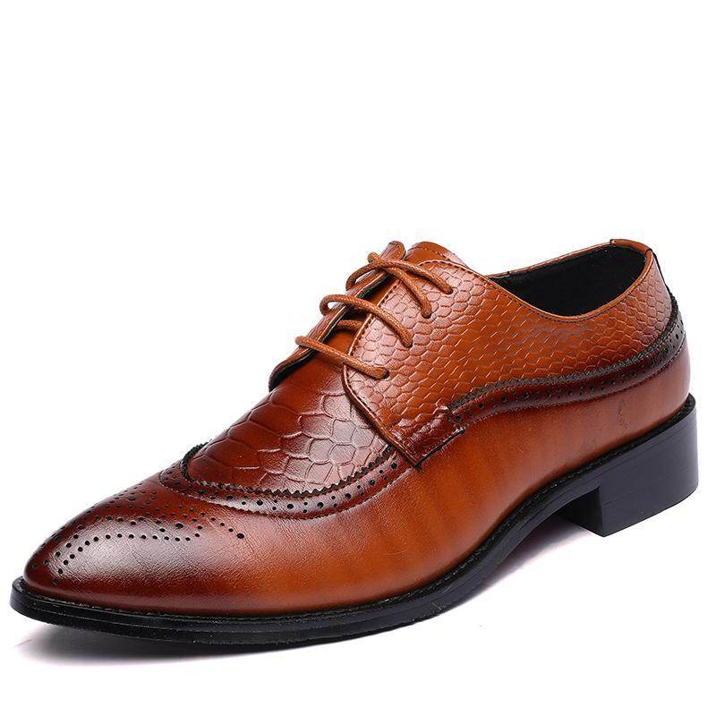 new spring men flats lace up male business oxfords men leather shoes - Mubimart