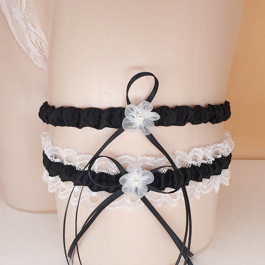 Garter belt with small flowers bow - Mubimart