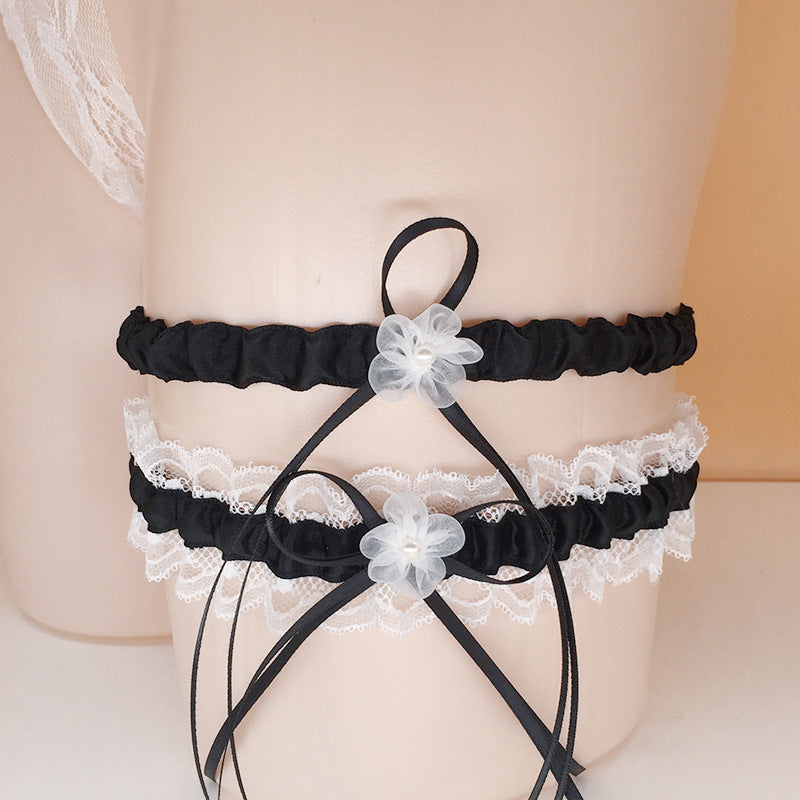 Garter belt with small flowers bow - Mubimart - Garter Belts 