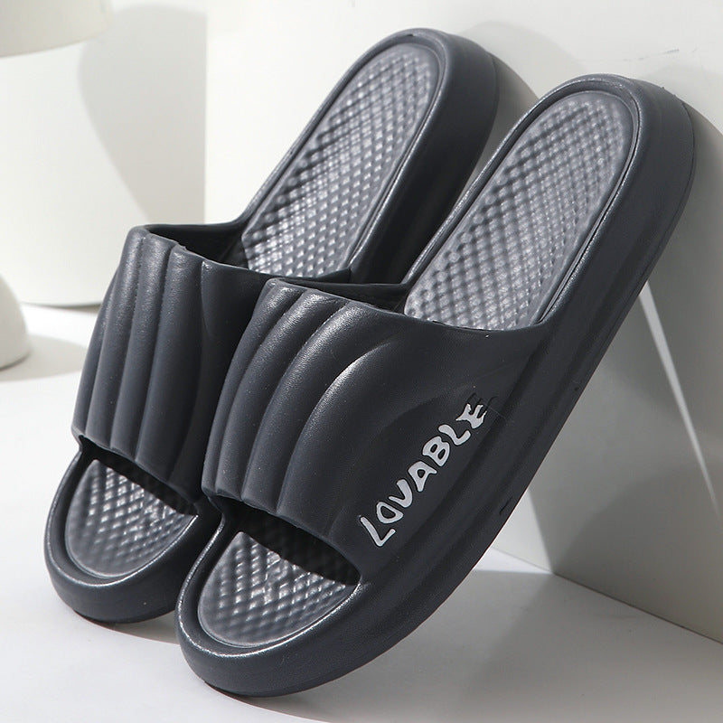 Summer Stripe Letter Design Home Slippers Thick Sole Non-slip Floor Bathroom Slipper For Women Men House Shoes - Mubimart -  