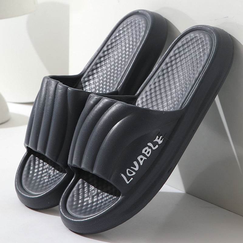 Summer Stripe Letter Design Home Slippers Thick Sole Non-slip Floor Bathroom Slipper For Women Men House Shoes - Mubimart