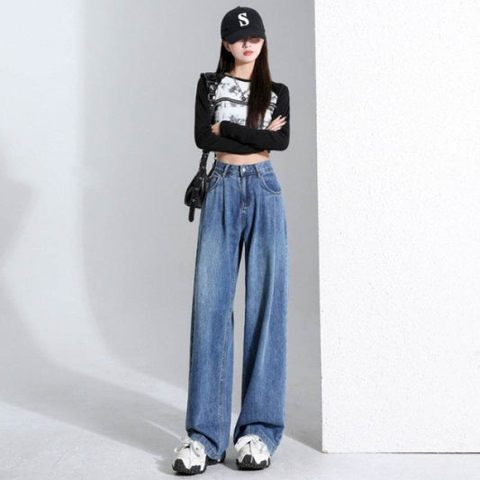 Retro High Waist Wide Leg Jeans For Women - Mubimart