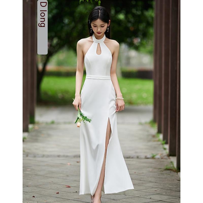 White Bridesmaid Dress Senior Dress Daily Style Formal Dress - Mubimart -  