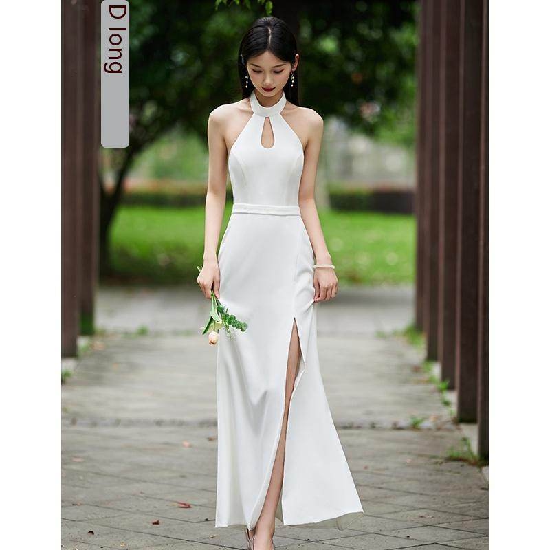 White Bridesmaid Dress Senior Dress Daily Style Formal Dress - Mubimart