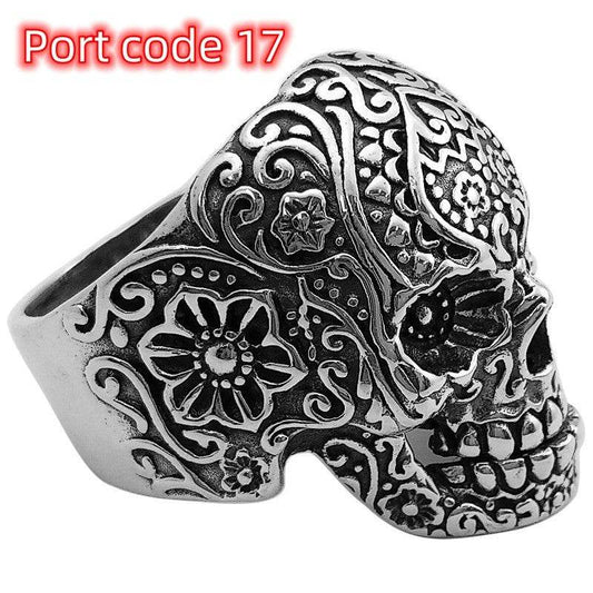 Handmade Vintage Thai Silver Personality Ring Men Domineering Skull Ring - Mubimart