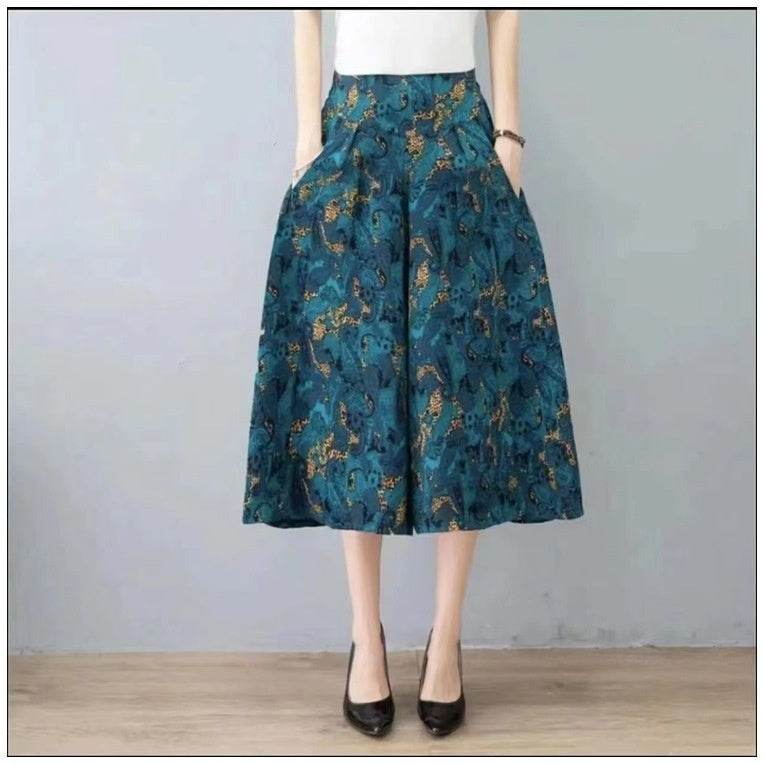 Slim And Casual High Waisted Printed Wide Leg Capris - Mubimart