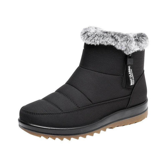 Winter Snow Boot With Side Zipper Fashion Warm Plush Ankle Boots Women's Fleece Short Shoes - Mubimart