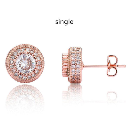 Hip Hop Round Full Zircon Earrings Rose Gold For Men And Women - Mubimart