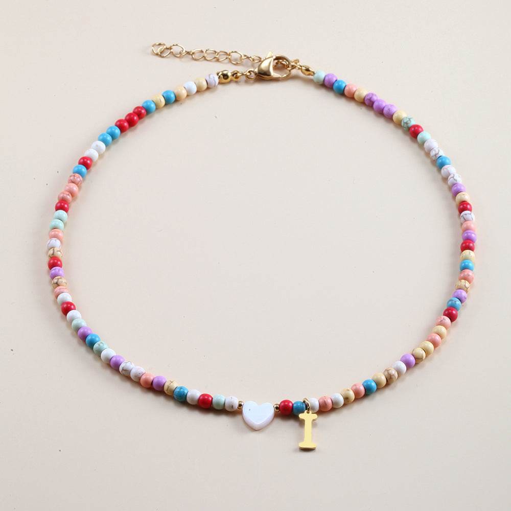 Colorful Beads Initial Choker For Women Stainless Steel Lett - Mubimart