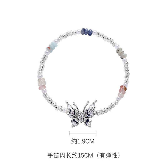 Fancy Butterfly Drop Oil Beaded Bracelet Stretch Jewelry For Women - Mubimart
