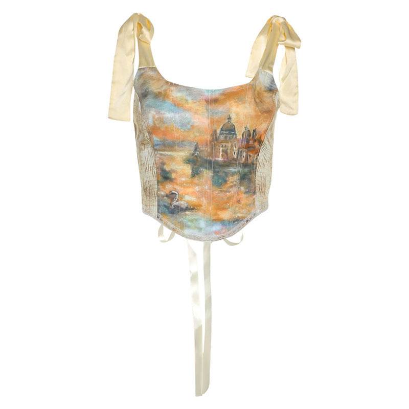 Camisole Cropped Navel Slim-fit Print Camisole - Mubimart