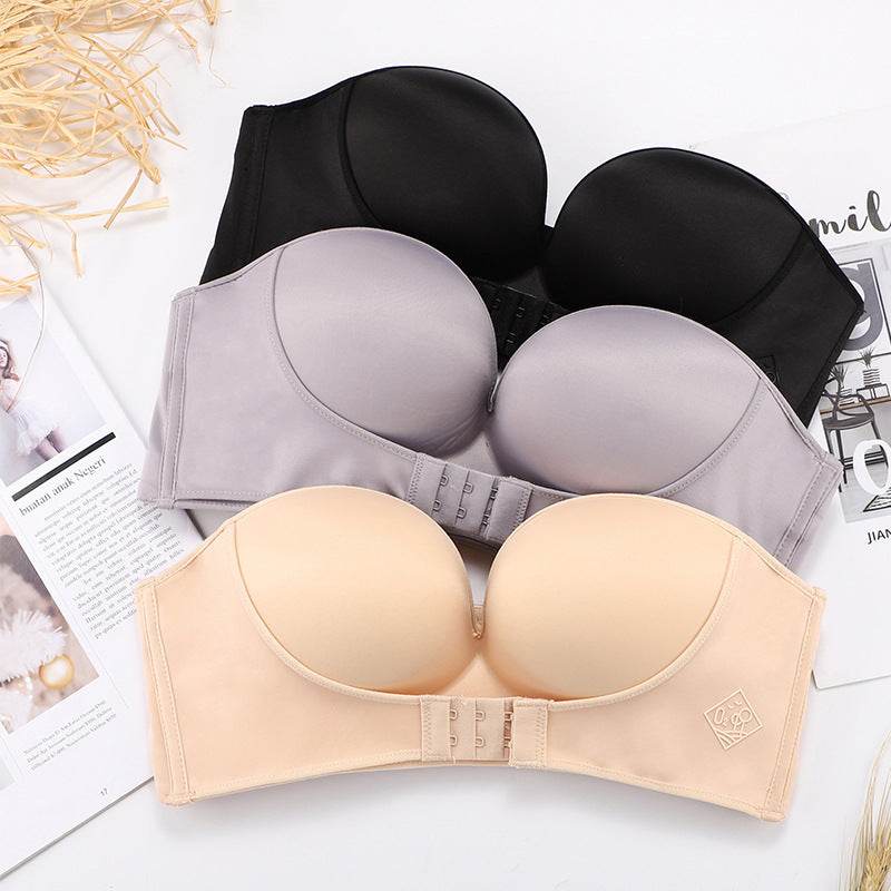 Anti-Glare One-Piece Bra Gathered Up Strapless Bra - Mubimart