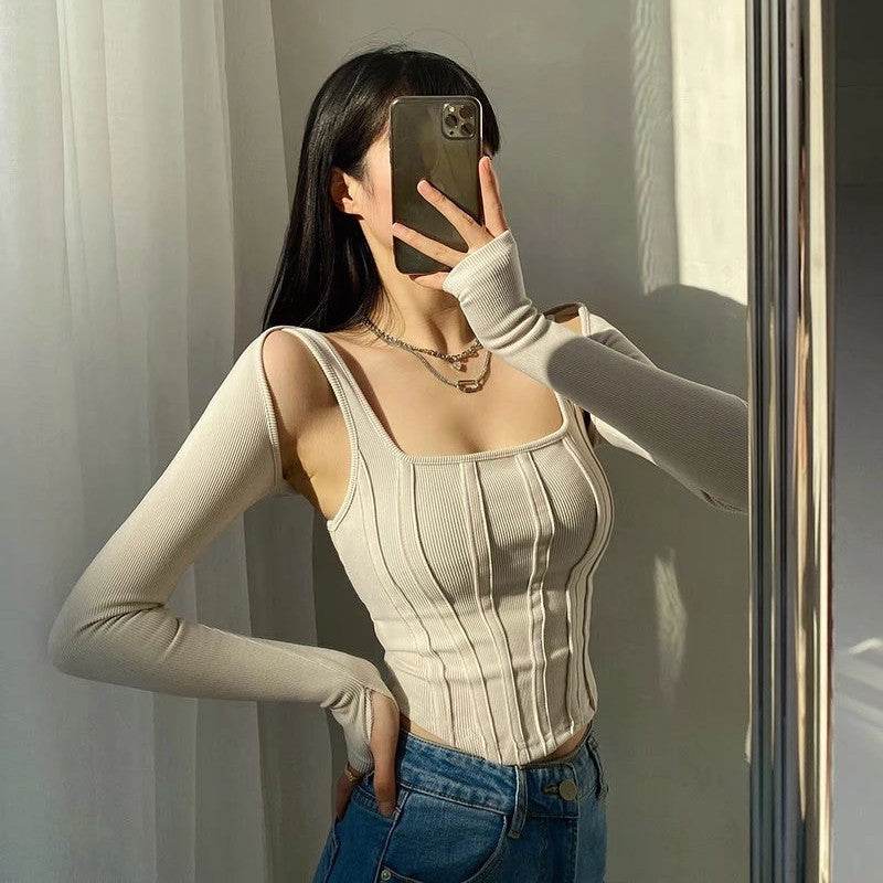 Corset Slim Navel Sling Two Piece Trendy Top - Mubimart