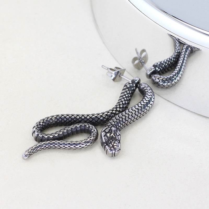 Serpentine Stud Earrings For Men And Women Titanium Steel - Mubimart