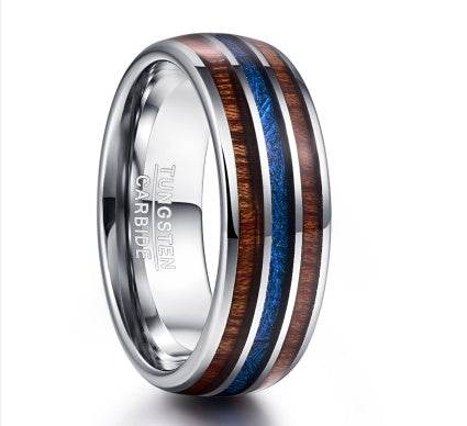 Nuncad Polished 8MM Hawaiian Koa Wood Men Ring Real Size Wedding Bands BlueVermiculite - Mubimart