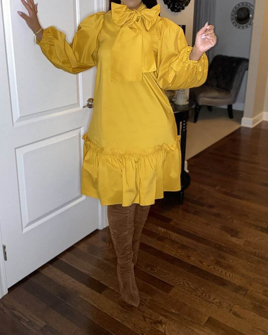 Loose Plus Size Casual Ruffle Dress - Mubimart