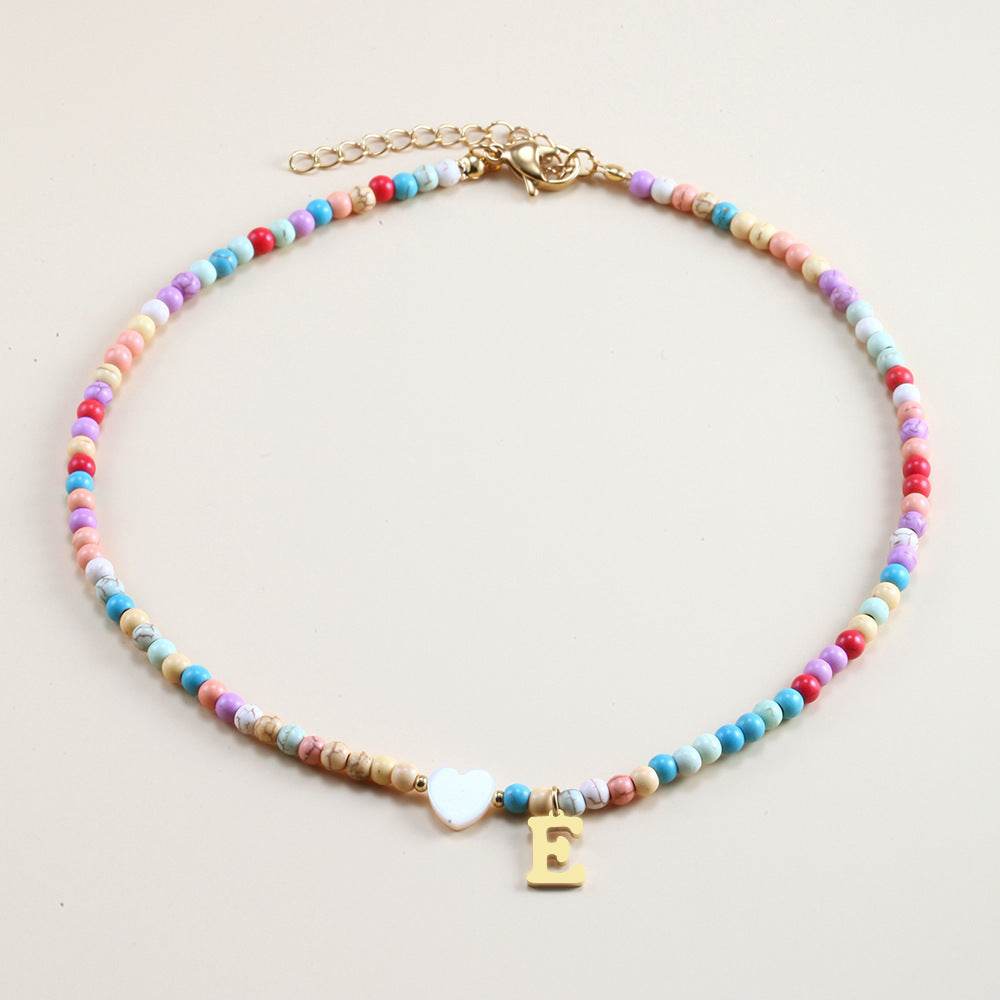 Colorful Beads Initial Choker For Women Stainless Steel Lett - Mubimart