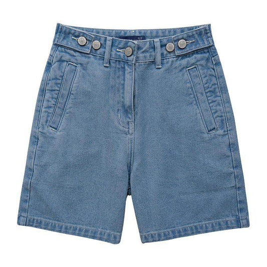 Adjustable Button Denim Shorts Women Loose Five-point Pants - Mubimart