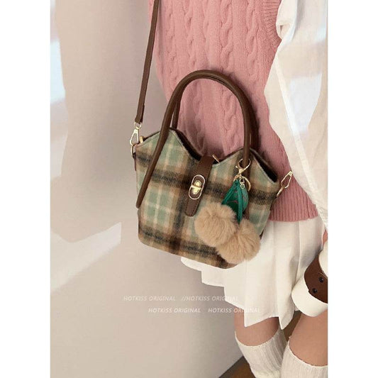 Niche Plaid Women Shoulder Messenger Bag Retro - Mubimart