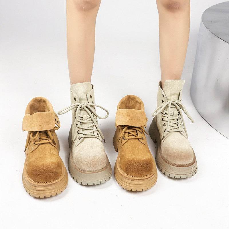 Distressed Thick Bottom Mid-calf Vintage Martin Boots - Mubimart