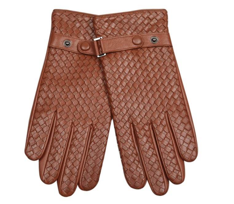 Autumn And Winter Leather Mens Woven Thin Gloves - Mubimart