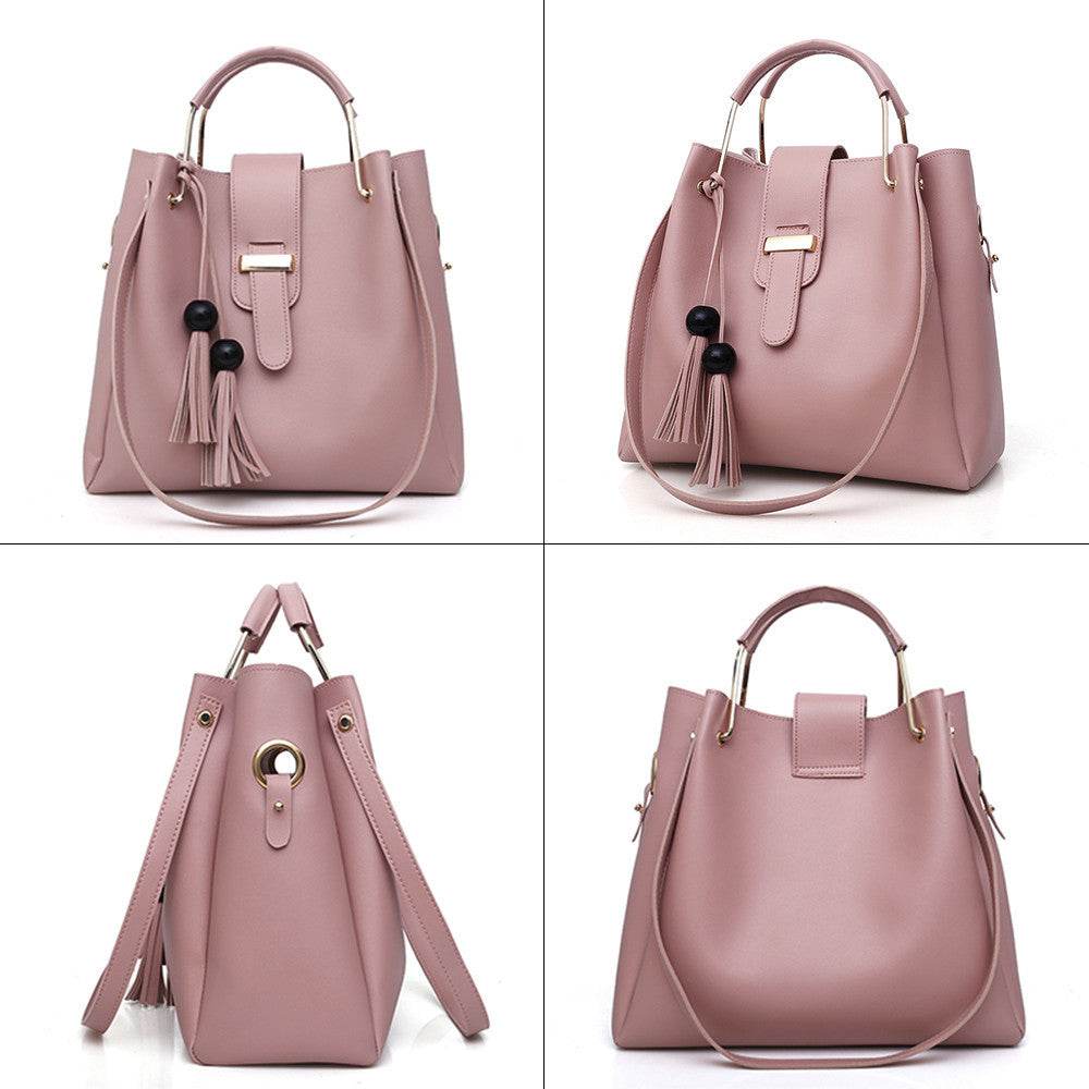 Women 3Pcs Or Set Handbags PU Leather Shoulder Bags Casual Tote Bag Tassel Metal Handle Designer Composite Bags - Mubimart