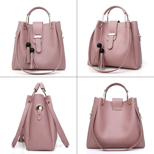 Women 3Pcs Or Set Handbags PU Leather Shoulder Bags Casual Tote Bag Tassel Metal Handle Designer Composite Bags - Mubimart