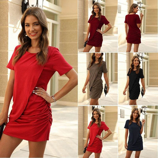 Short sleeve pleated maxi dress - Mubimart