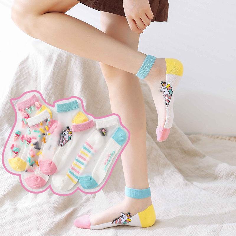 Women's Low-cut Liners Ice Silk Transparent Crystal Glass Silk Socks - Mubimart