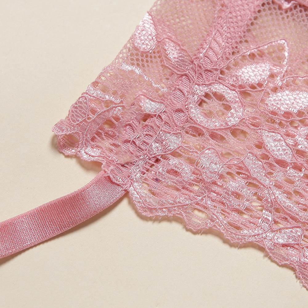 Three-Piece Sexy Lace Hollow Perspective Garter Belt - Mubimart