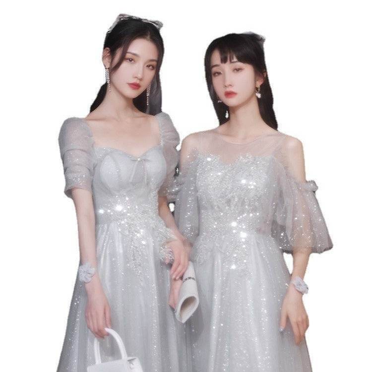 Gray Bridesmaid Pick-up Sisters Group Graduation Evening Dress - Mubimart