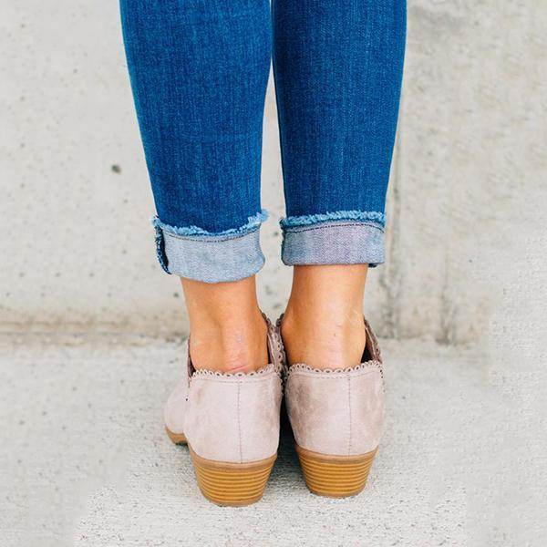 Women Booties Slip On Low Heel Ankle Boots - Mubimart